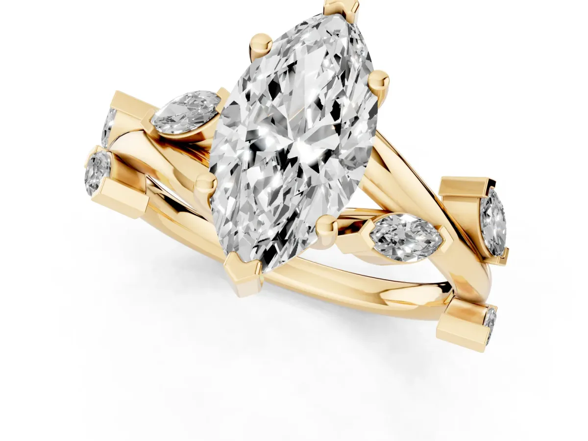 Marquise Cut Solitaire Twisted Band Marquise Accent Prong Setting Ring Yellow gold