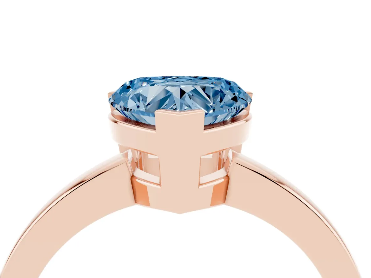 Fancy Blue Heart Cut Cut Solitaire Ring with Four-Prong Setting and Classic Band Rose gold
