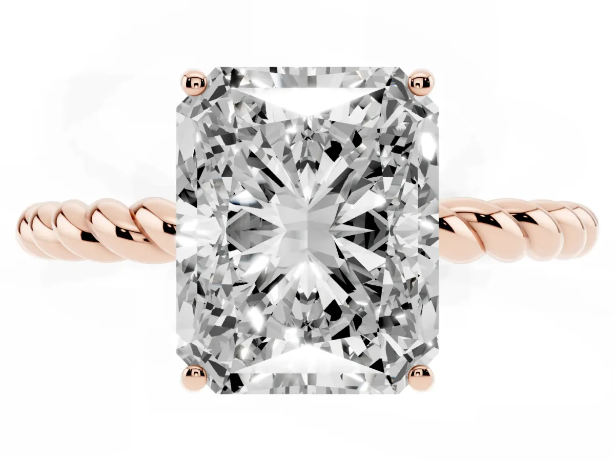 Radiant Cut Solitaire Twist Band Ring with Four-Prong Setting Rose gold