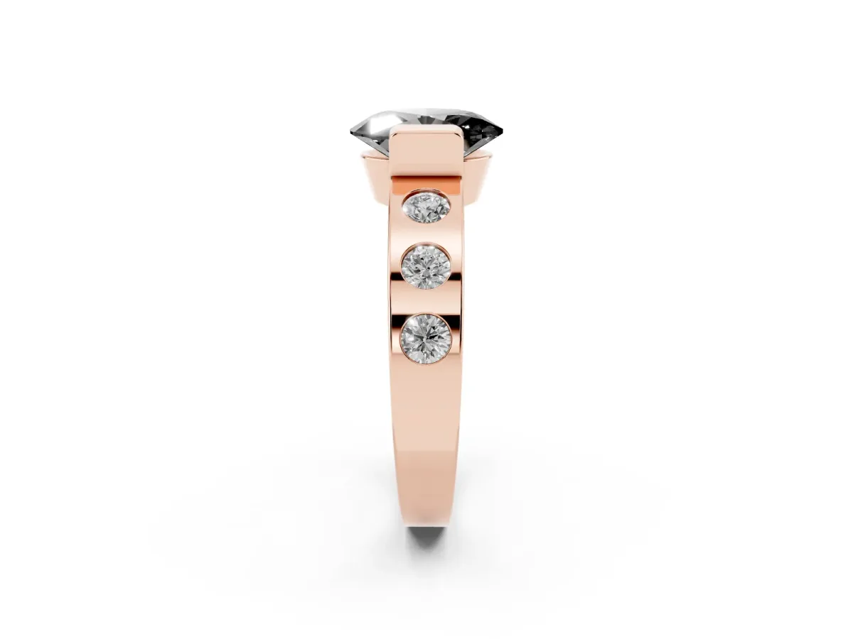 Fancy Black Oval Cut Brilliant Channel-Set Diamond Ring with Bezel Prong Setting Rose gold