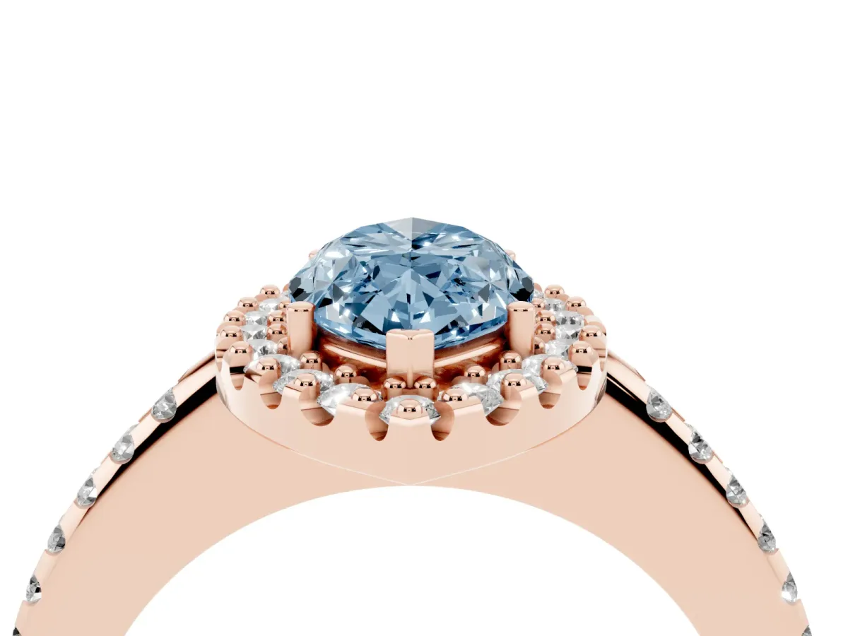 Fancy Blue Marquise Cut Diamond Pavé Halo Ring with Four-Prong Setting Rose gold