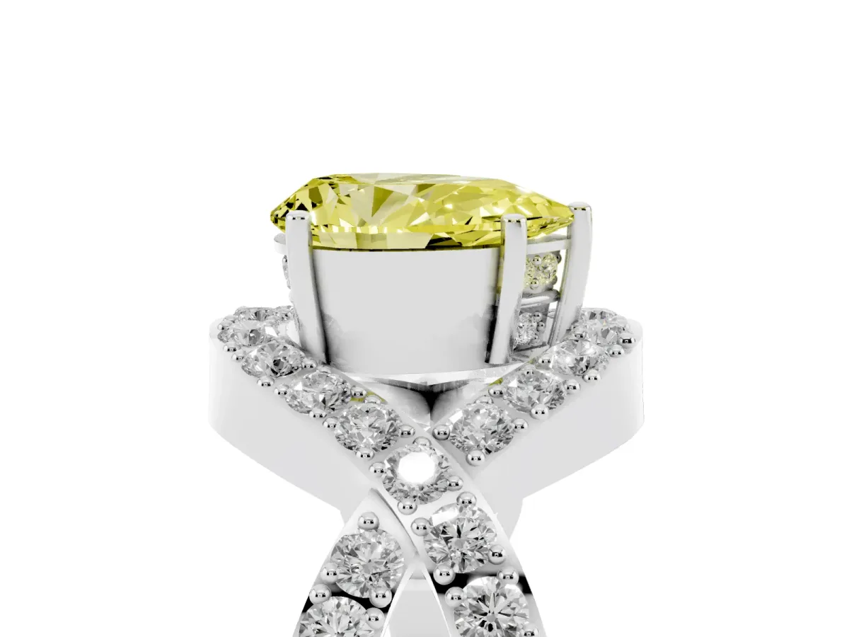 Fancy Yellow Pear Cut Solitaire Twist Band Pavé Diamond Engagement Ring Silver