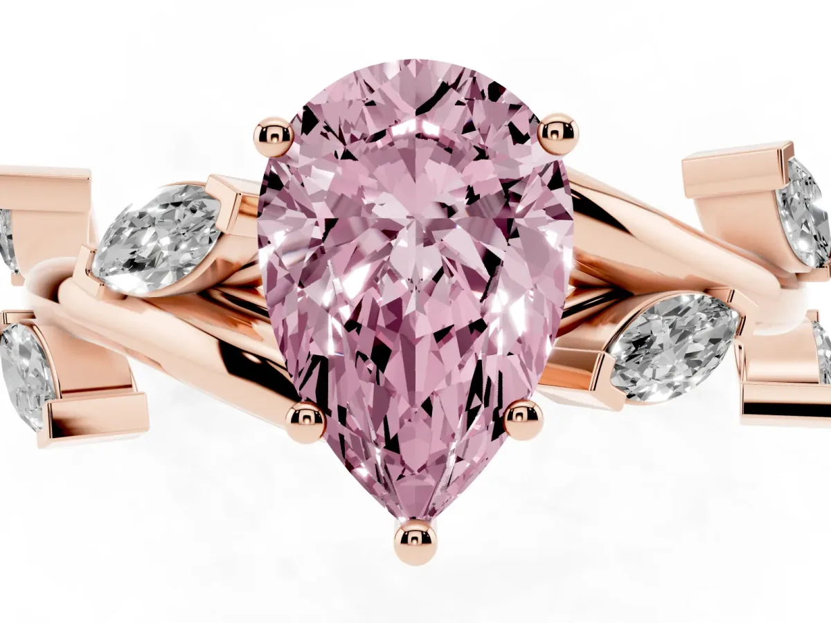 Fancy Pink Pear Cut Solitaire Twisted Band Marquise Accent Prong Setting Ring Rose gold