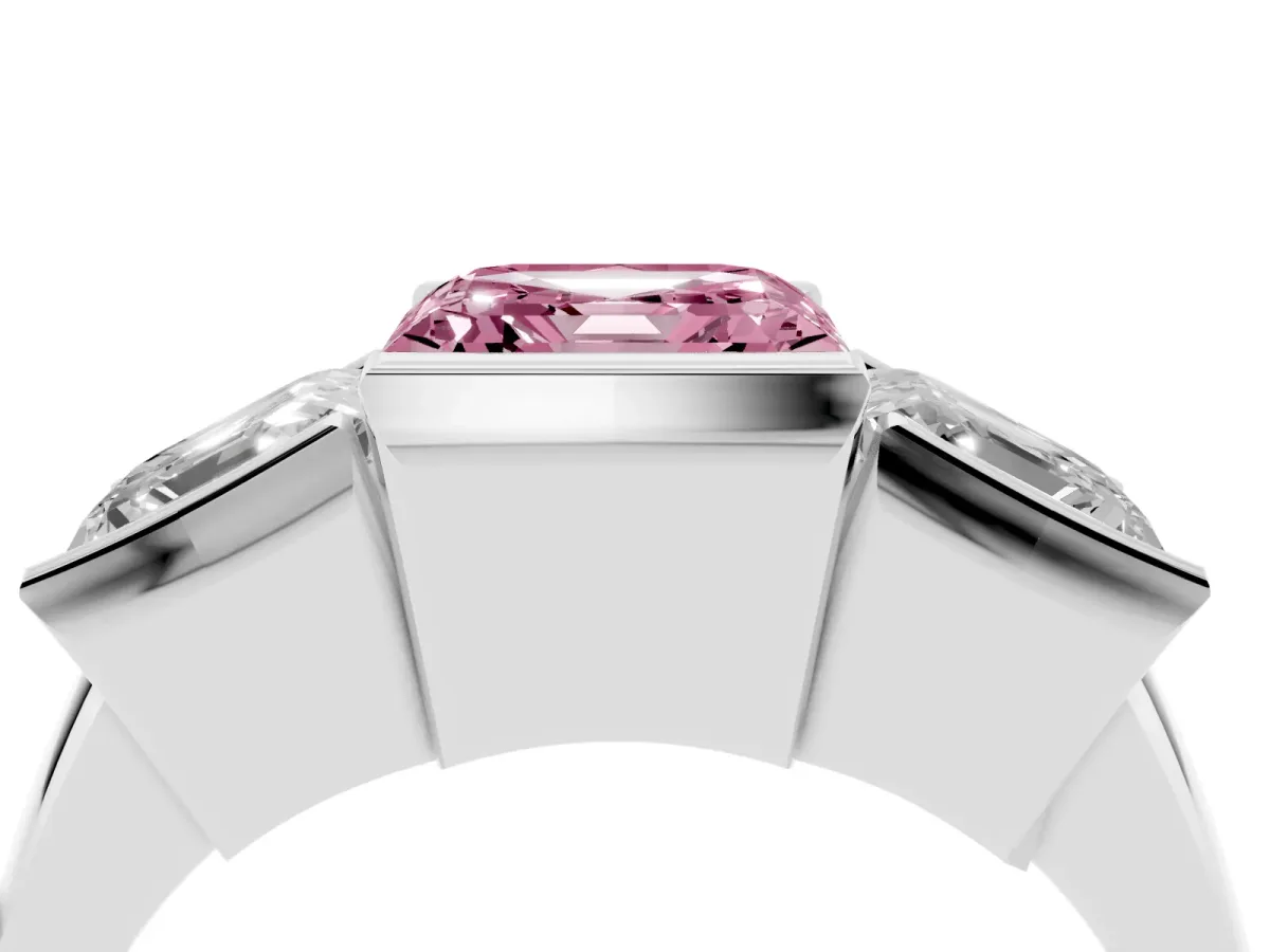 Fancy Pink Three Stone Asscher Cut Cut Channel Set Diamond Ring Platinum