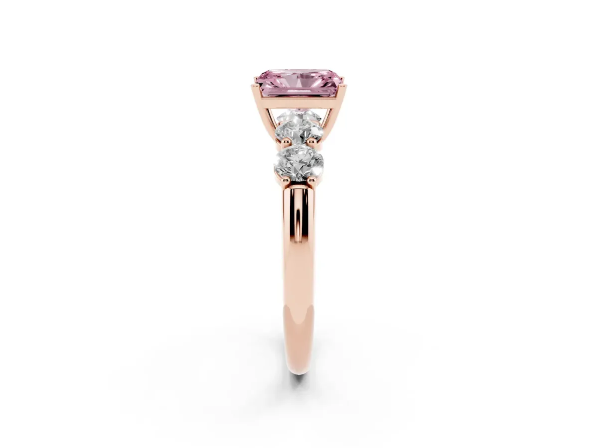 Fancy Pink Radiant Cut Cut Five-Stone Prong Set Diamond Ring with Classic Band Rose gold
