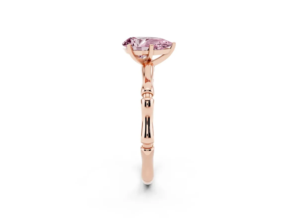 Fancy Pink Pear Cut Solitaire Diamond Ring with Bamboo Band and Four-Prong Setting Rose gold