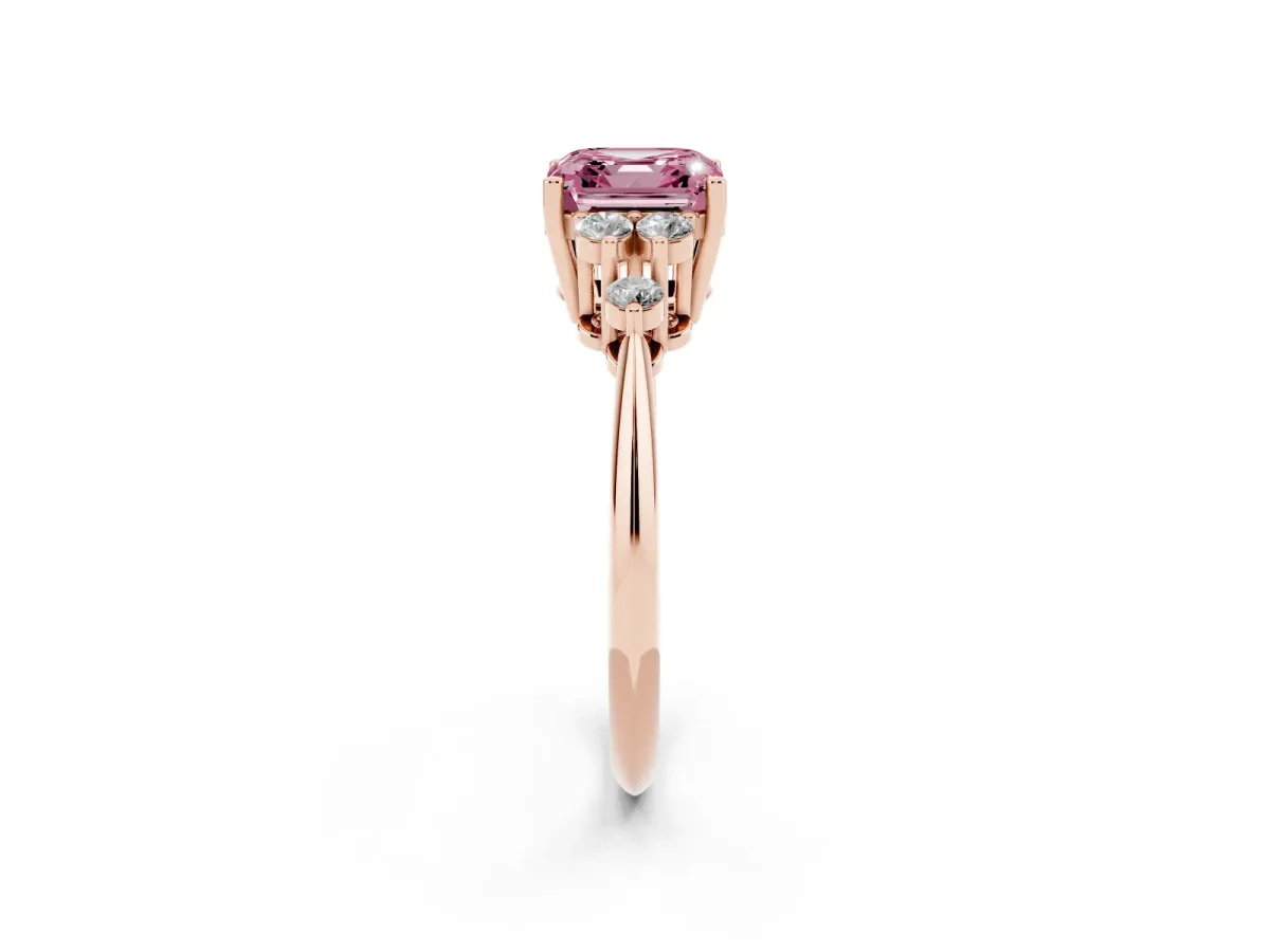 Fancy Pink Asscher Cut Cut Diamond Cluster Ring with Solitaire Band and Four-Prong Setting Rose gold