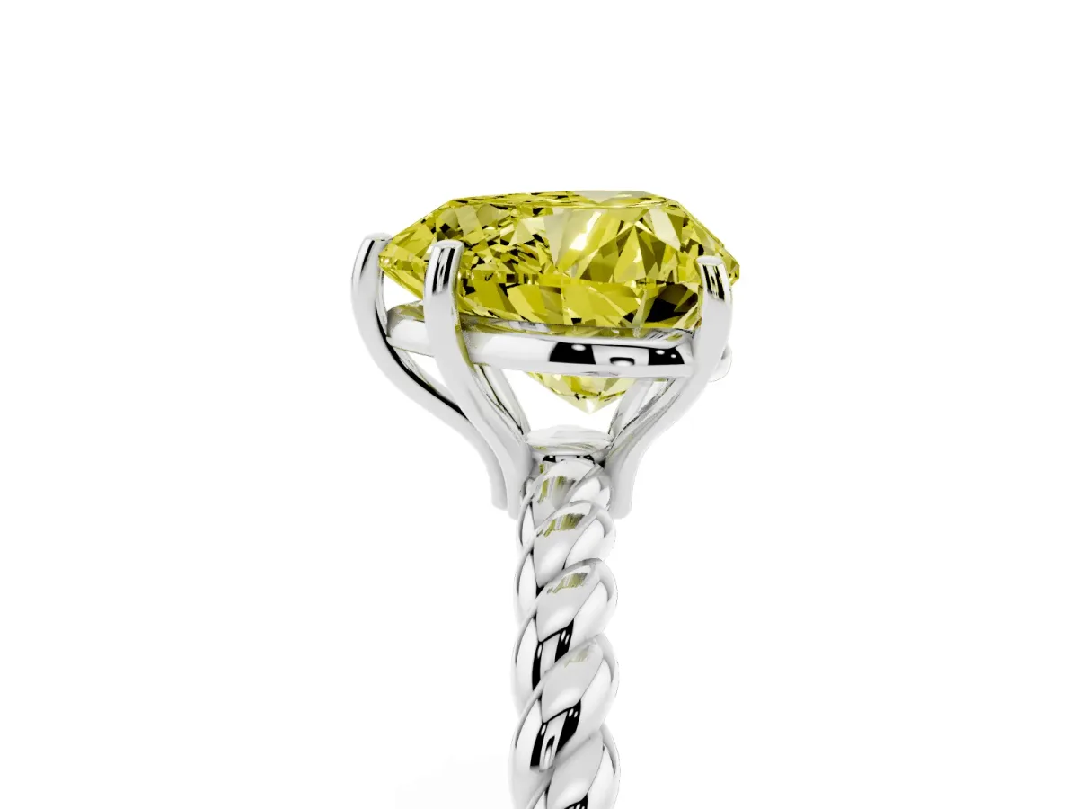 Fancy Yellow Heart Cut Solitaire Twisted Band 4-Prong Ring Platinum