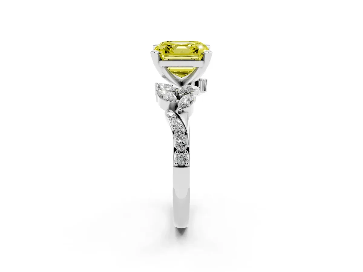 Fancy Yellow Asscher Cut Solitaire Marquise Twist Band with Six-Prong Setting Silver