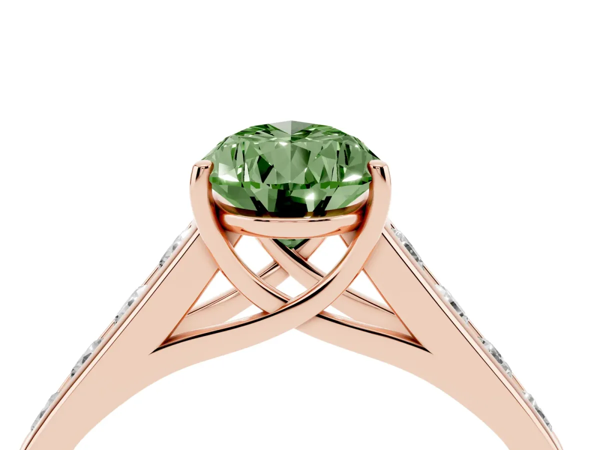 Fancy Green Pear Cut Solitaire Channel-Set Diamond Engagement Ring with Four-Prong Setting Rose gold