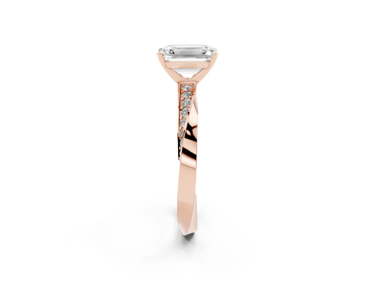 Emerald Cut Diamond Engagement Ring with Side Stone Accents and Four-Prong Setting Rose gold