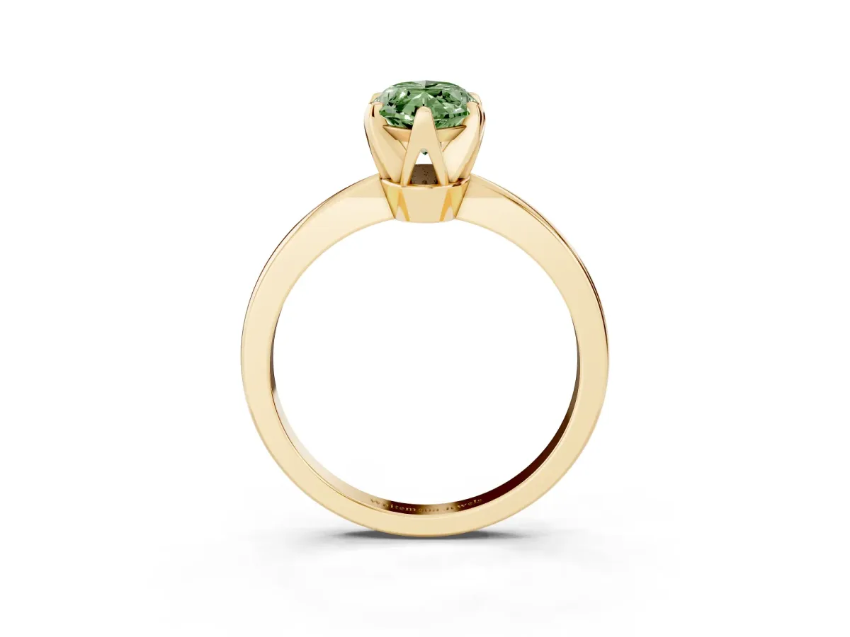 Fancy Green Marquise Cut Solitaire Engagement Ring with Six-Prong Setting and Tapered Band Yellow gold