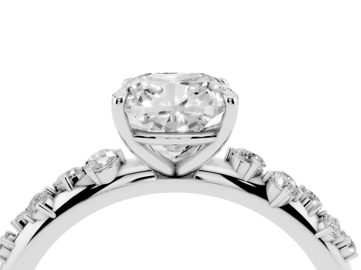 Cushion Cut Diamond Cluster Prong-Set Solitaire Ring Platinum