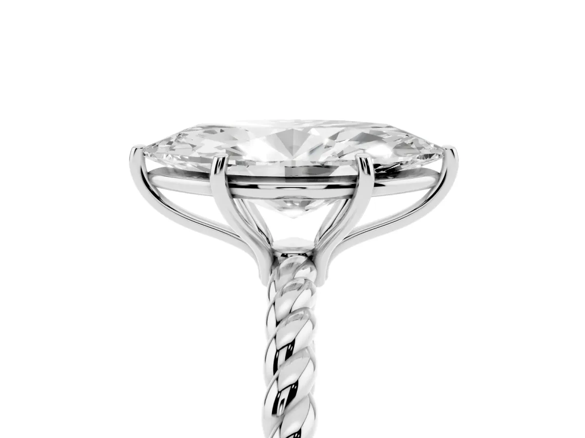 Marquise Cut Solitaire Twist Band Ring with Four-Prong Setting Platinum