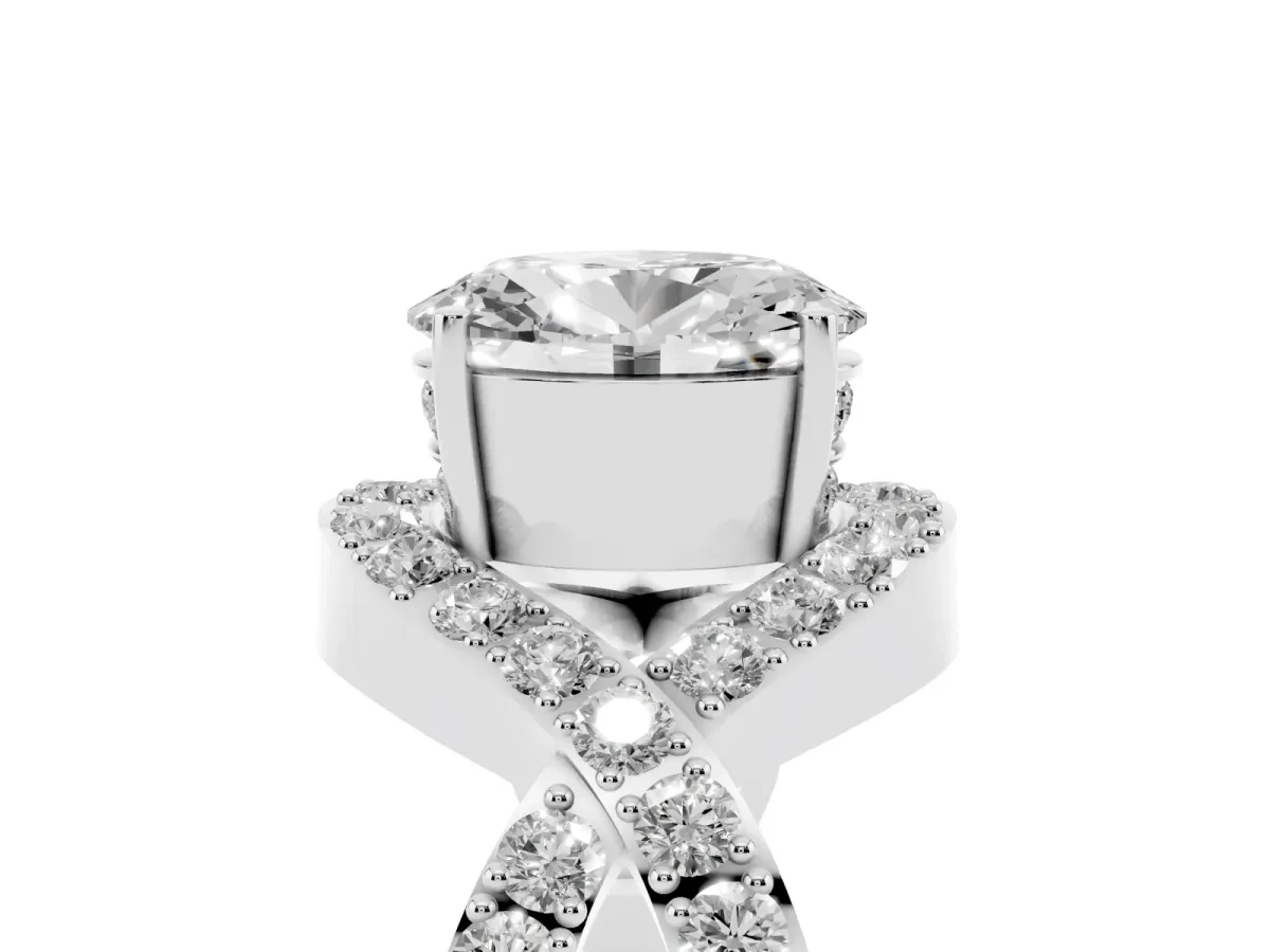 Oval Cut Solitaire Twist Band Pavé Diamond Engagement Ring Silver