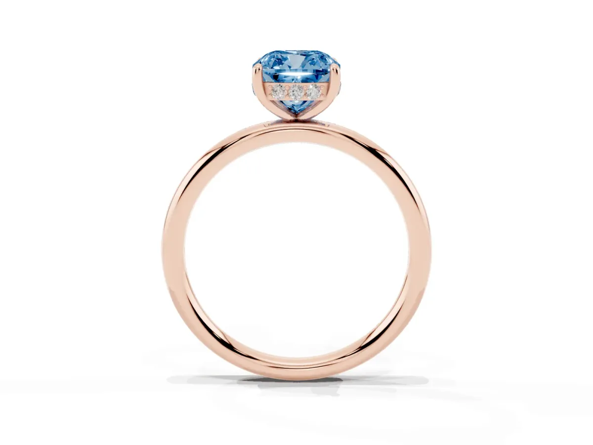 Fancy Blue Cushion Cut Solitaire Diamond Ring with a Classic Band and Four-Prong Setting Rose gold