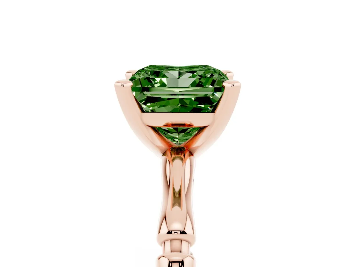 Fancy Green Princess Cut Solitaire Diamond Ring with Bamboo Band and Four-Prong Setting Rose gold
