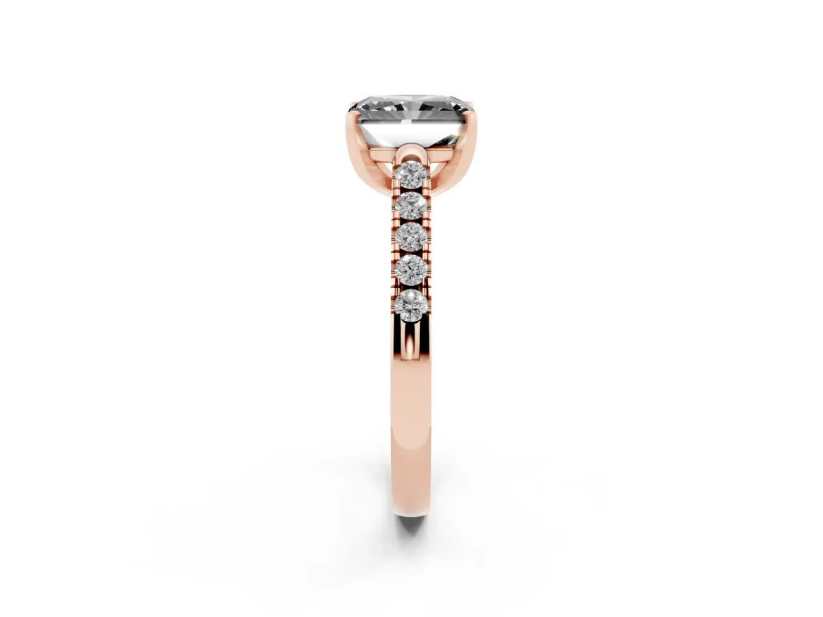 Fancy Black Radiant Cut Diamond Pavé Band Solitaire Ring with Prong Setting Rose gold