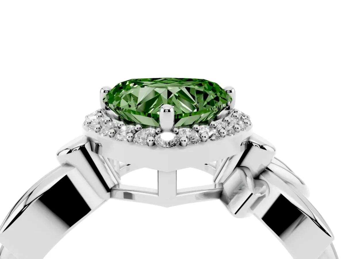 Fancy Green Heart Cut Halo Diamond Floral Band with Four-Prong Setting Silver