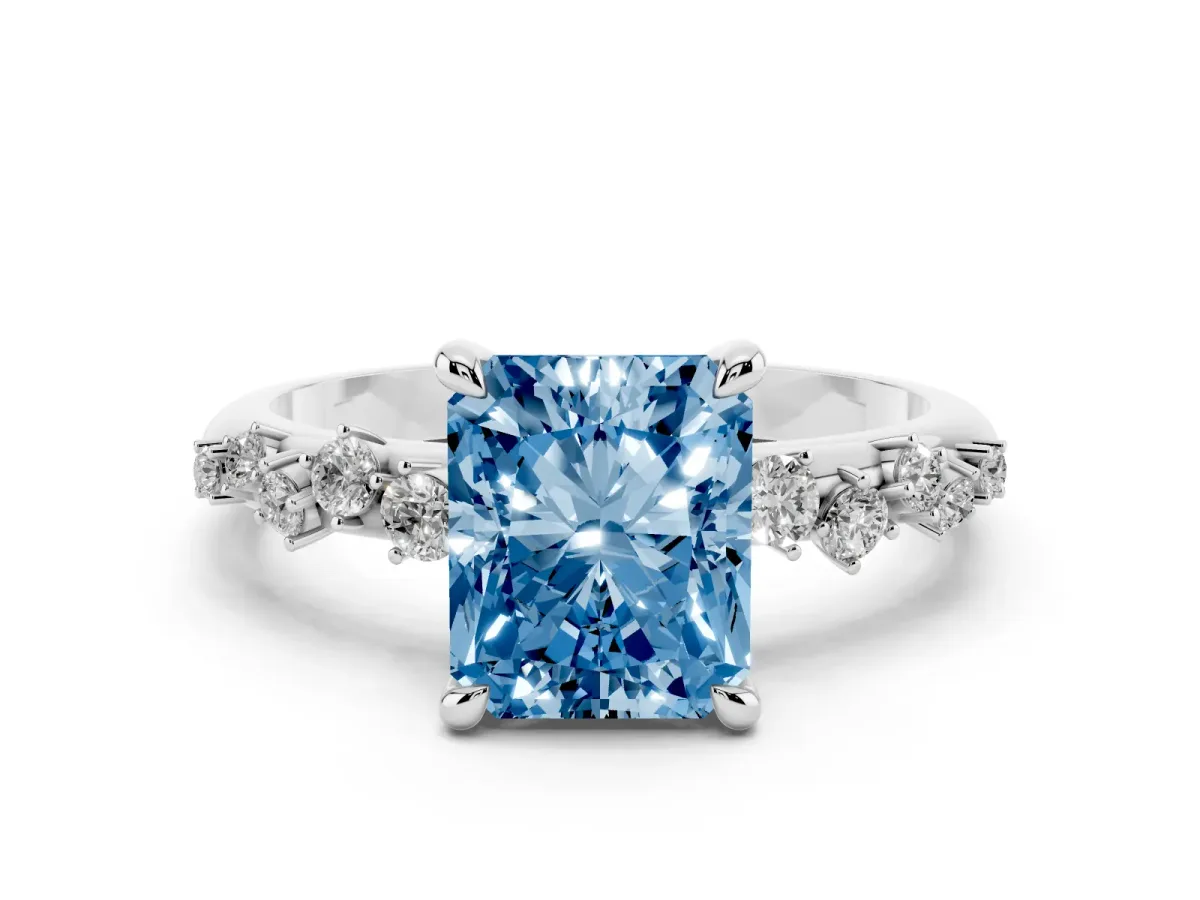 Fancy Blue Radiant Cut Cut Diamond Vine Band with Four-Prong Setting Silver