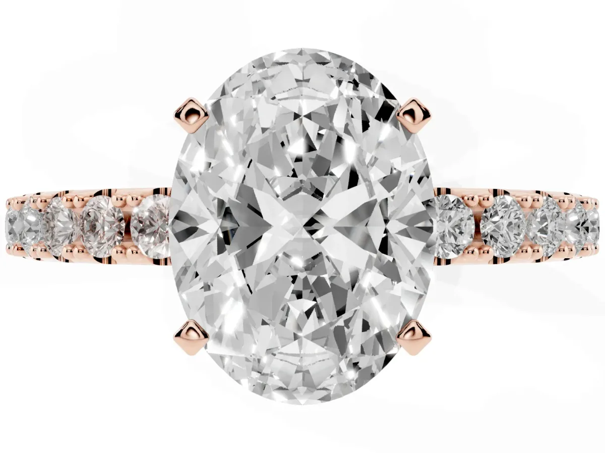 Oval Cut Diamond Solitaire Pavé Band with Four-Prong Setting Rose gold