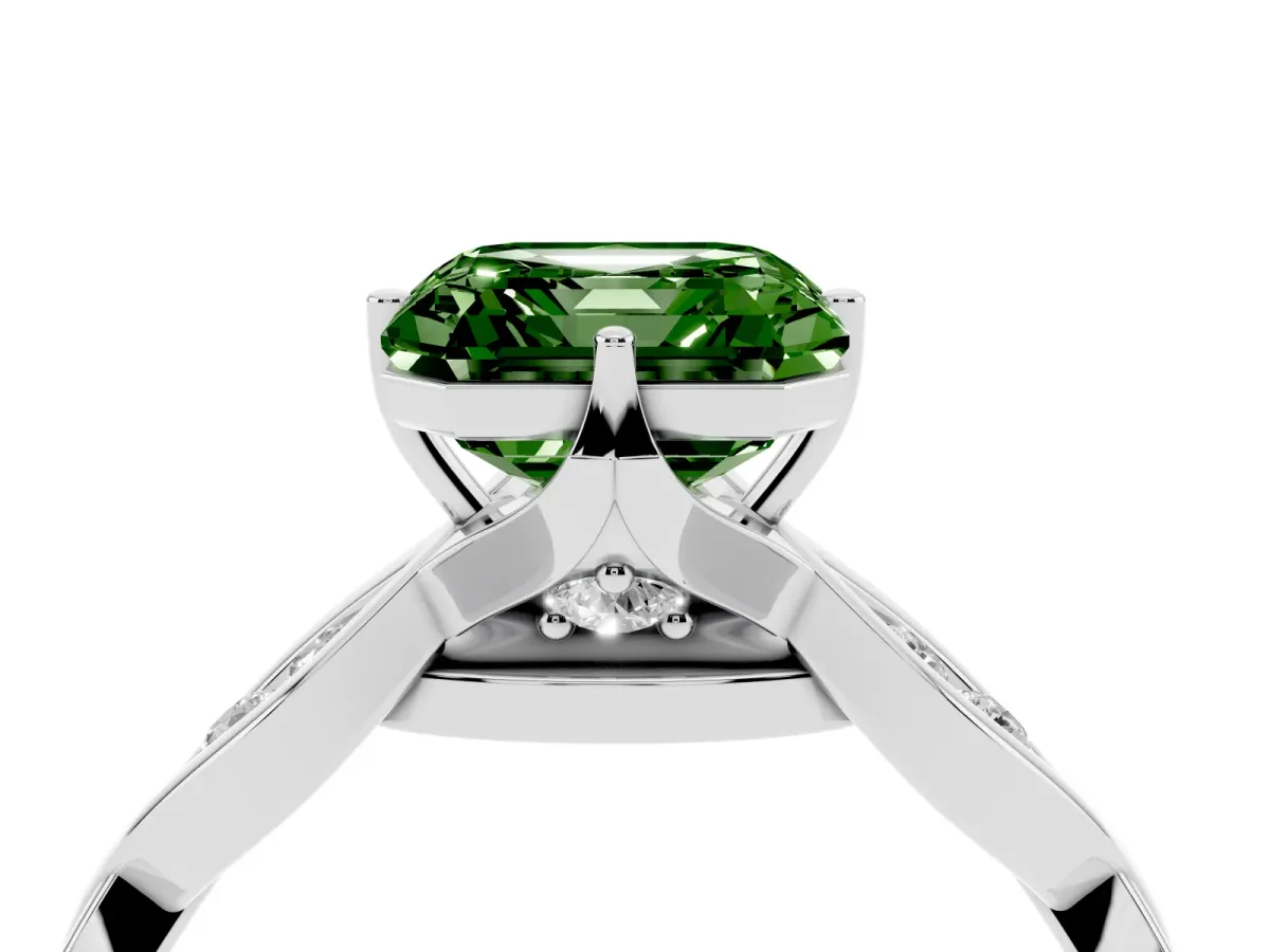 Fancy Green Asscher Cut Solitaire Twist Band with Leaf Prong Setting Platinum