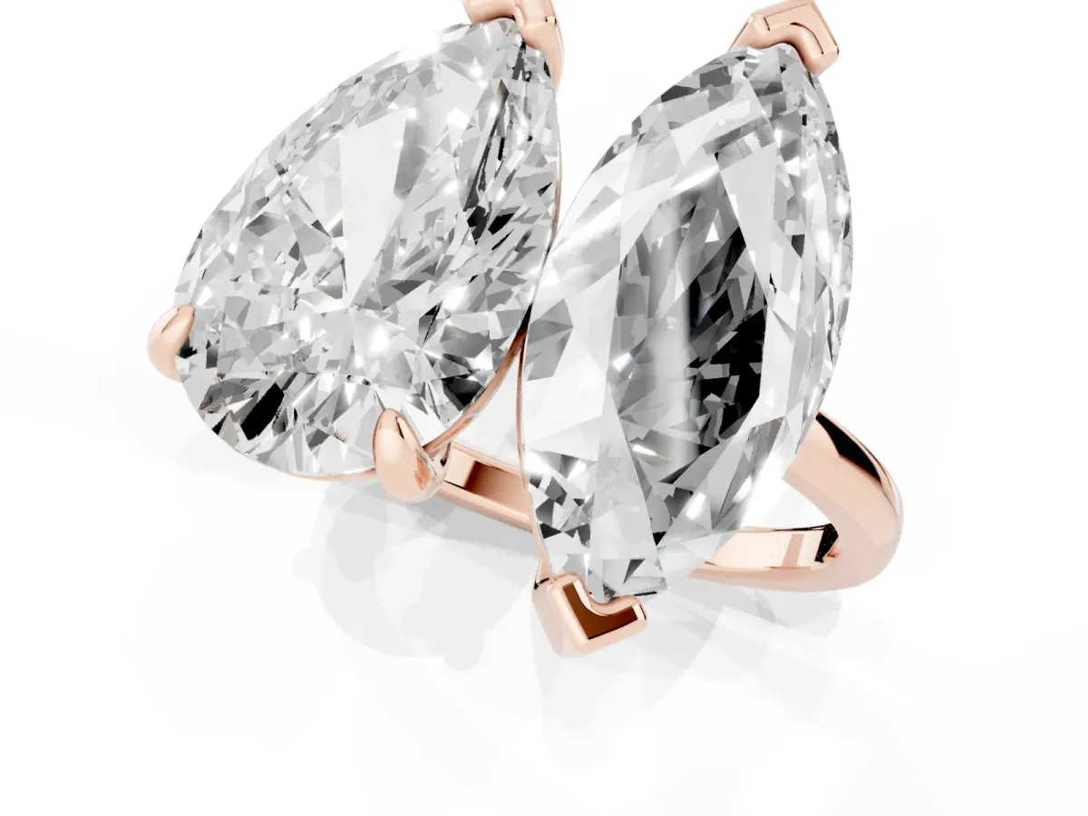 Pear and Marquise Toi Moi Ring with Prong Setting and Plain Band Rose gold