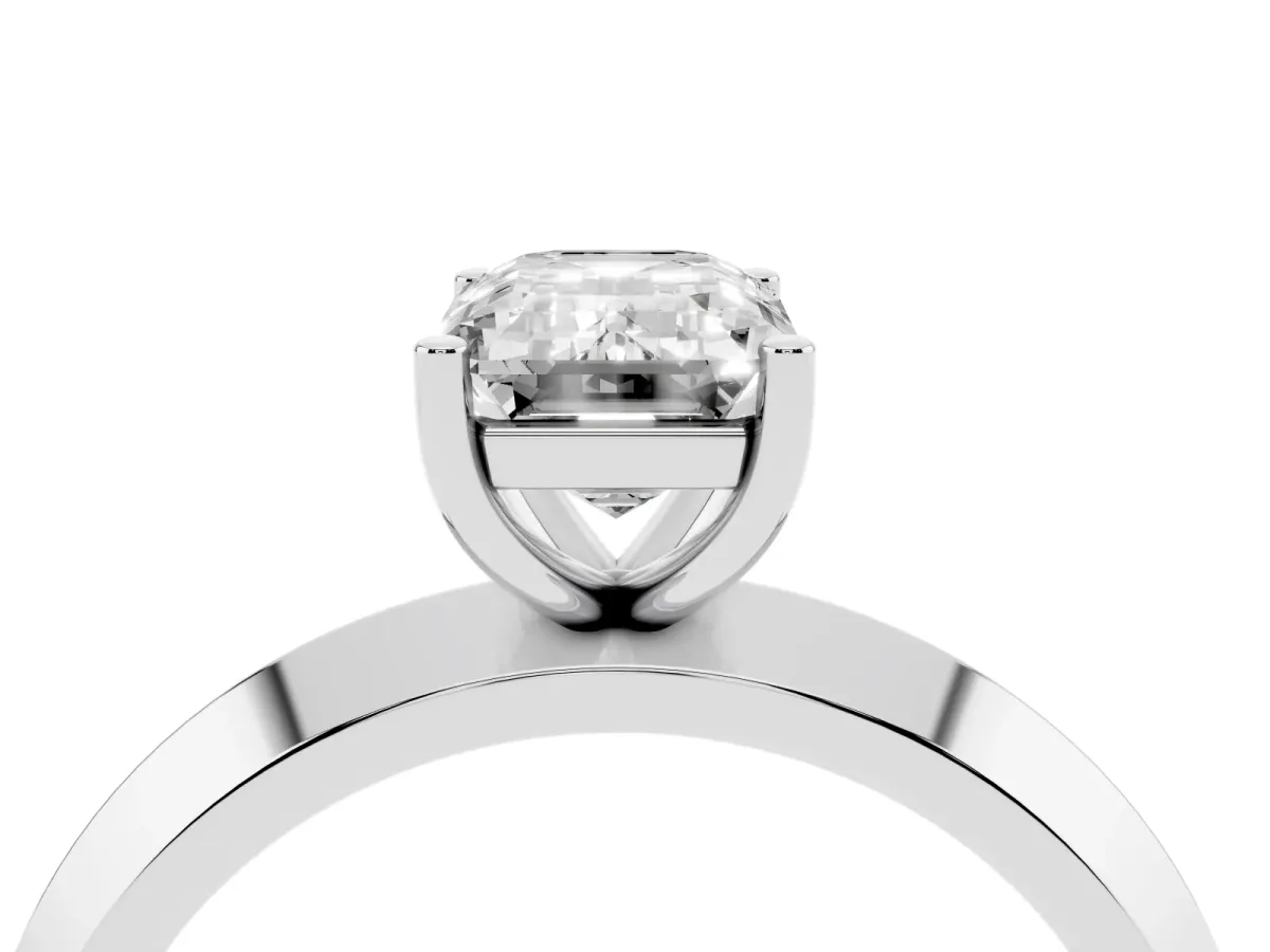 Emerald Cut Cut Solitaire Engagement Ring with Flat Band and Four-Prong Setting Platinum