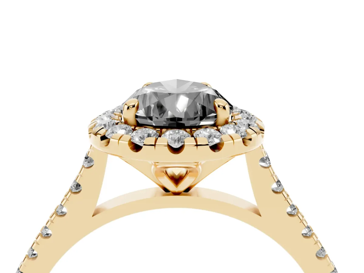 Fancy Black Pear Cut Diamond Cushion Halo Ring with Pavé Band Yellow gold