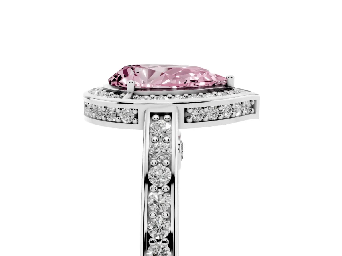 Fancy Pink Pear Cut Cut Halo Pave Split Shank Prong Setting Ring Platinum