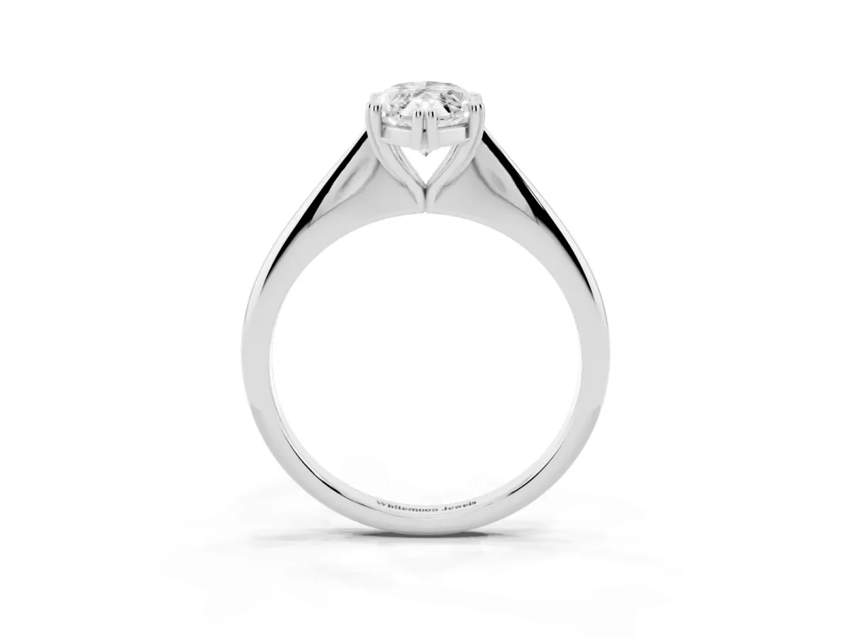 Marquise Cut Solitaire Diamond Ring with Six-Prong Setting and Classic Band Silver