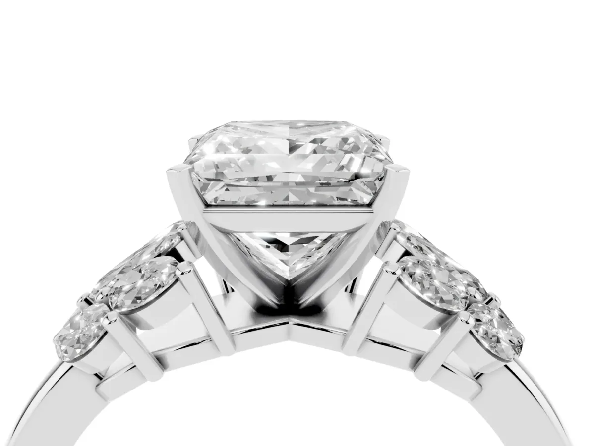 Princess Cut Diamond Cluster Leaf Design Ring with Prong Setting White gold