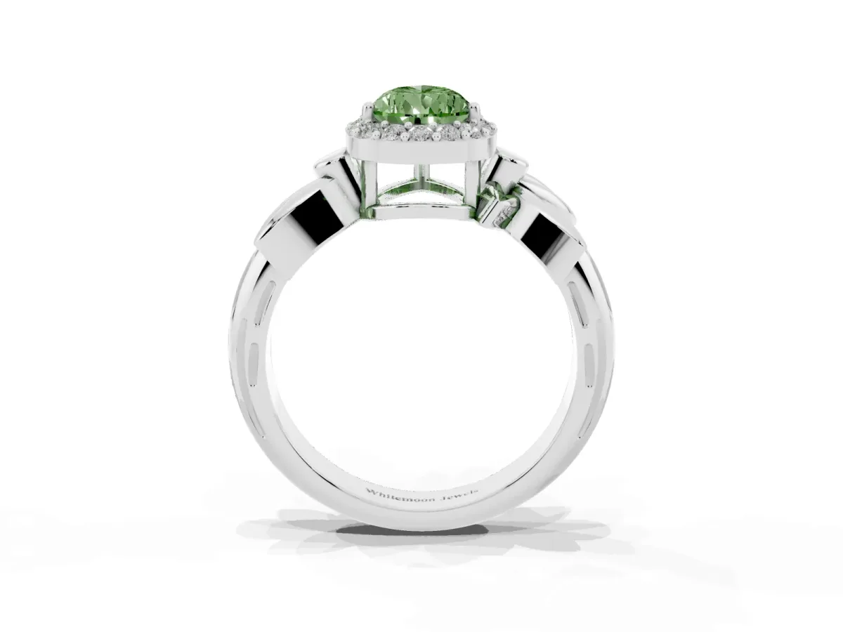 Fancy Green Pear Cut Halo Diamond Floral Band with Four-Prong Setting White gold
