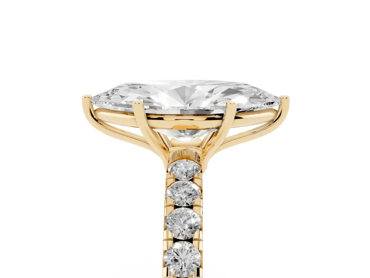 Marquise Cut Diamond Pavé Solitaire Engagement Ring with Four-Prong Setting Yellow gold