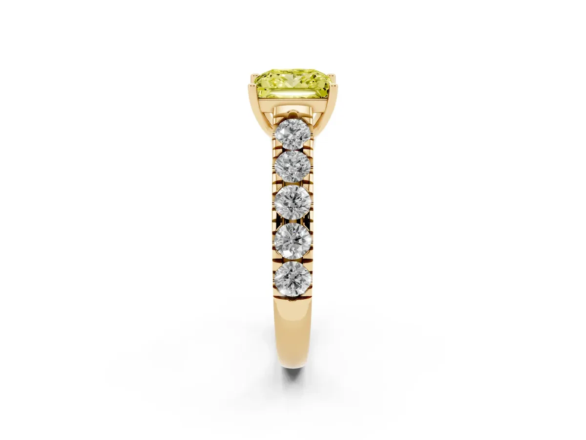 Fancy Yellow Princess Cut Cut Diamond Solitaire Ring with Micro Pave Band and Prong Setting Yellow gold