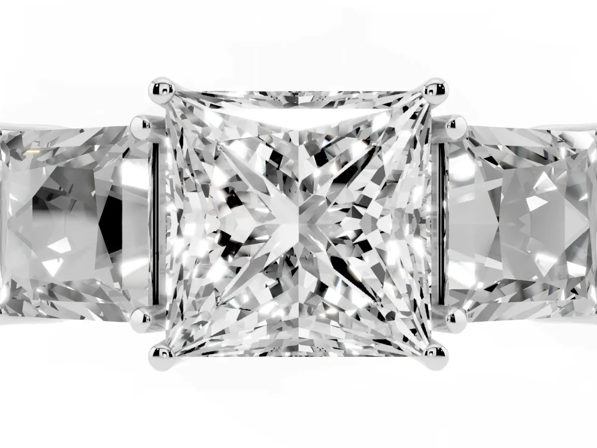 Three-Stone Princess Cut Cut Milgrain Pavé Engagement Ring Platinum