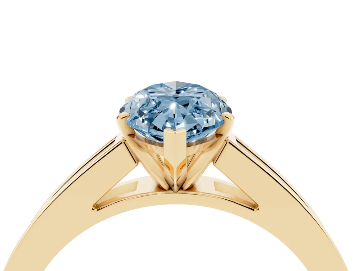 Fancy Blue Marquise Cut Solitaire Diamond Ring with Channel-Set Band and Four-Prong Setting Yellow gold