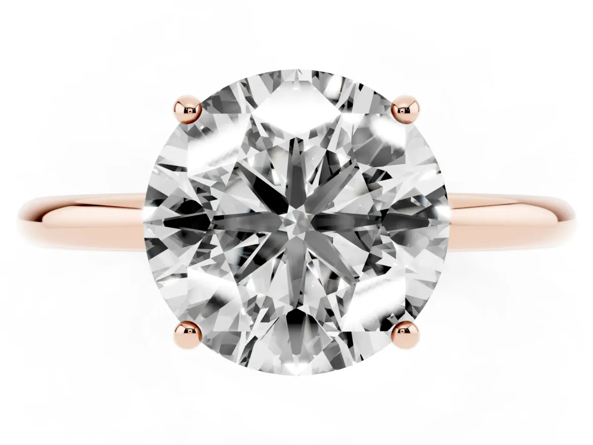 Round Cut Solitaire Diamond Ring with a Classic Band and Four-Prong Setting Rose gold