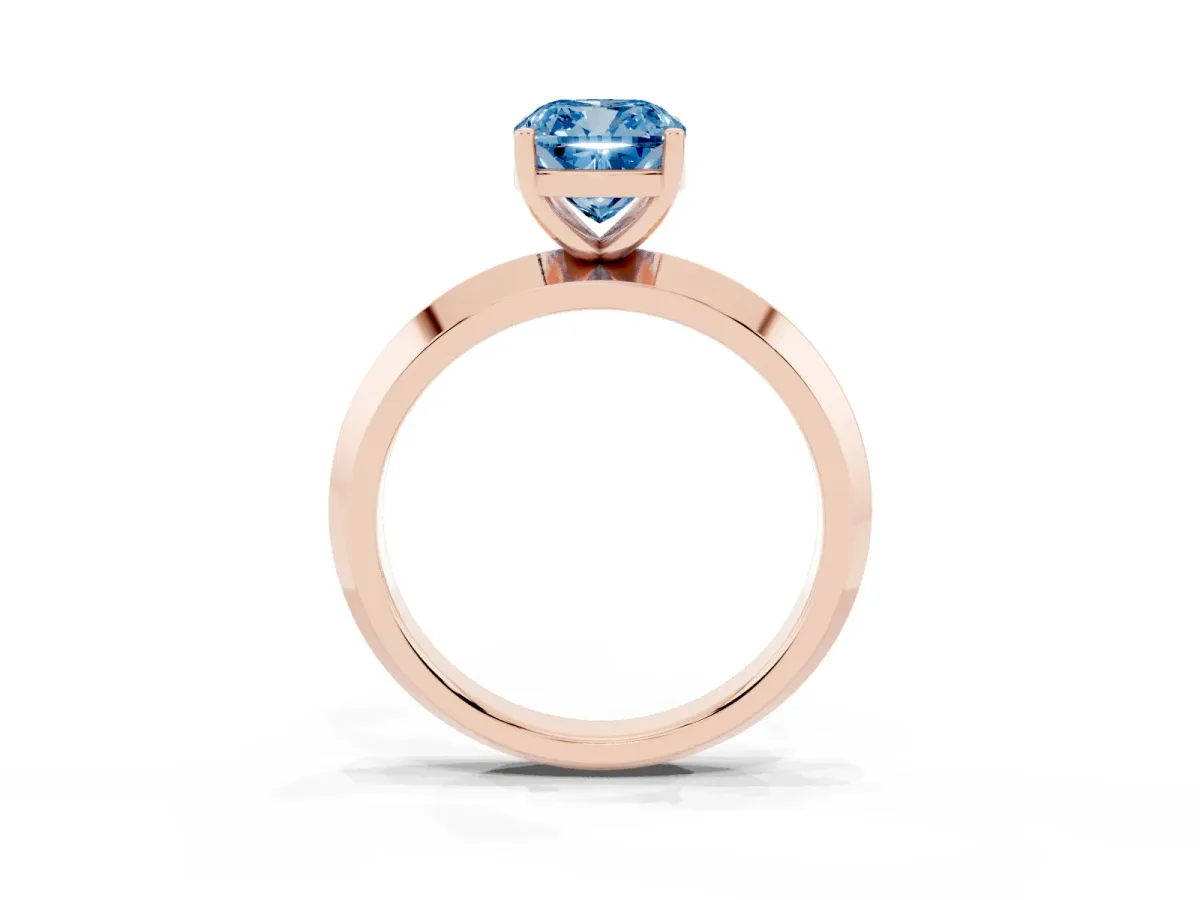 Fancy Blue Cushion Cut Cut Solitaire Engagement Ring with Flat Band and Four-Prong Setting Rose gold