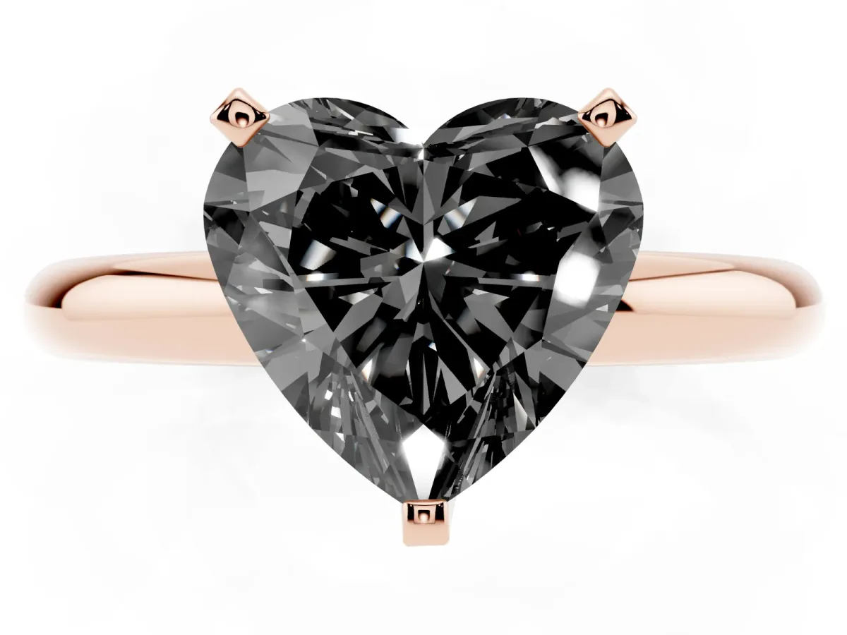 Fancy Black Heart Cut Diamond Solitaire Engagement Ring with Round Band and Four-Prong Setting Rose gold
