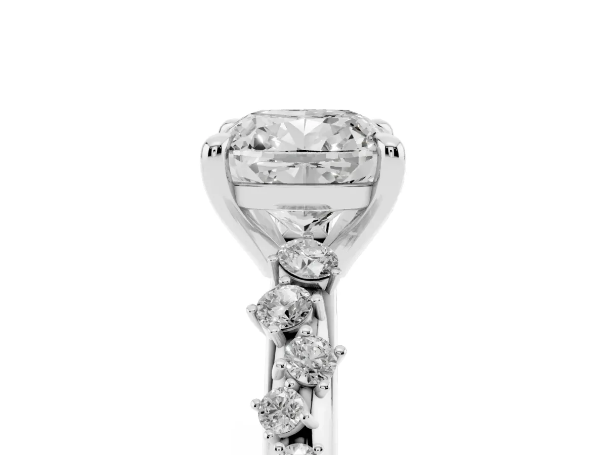 Cushion Cut Cut Diamond Vine Band with Four-Prong Setting Platinum