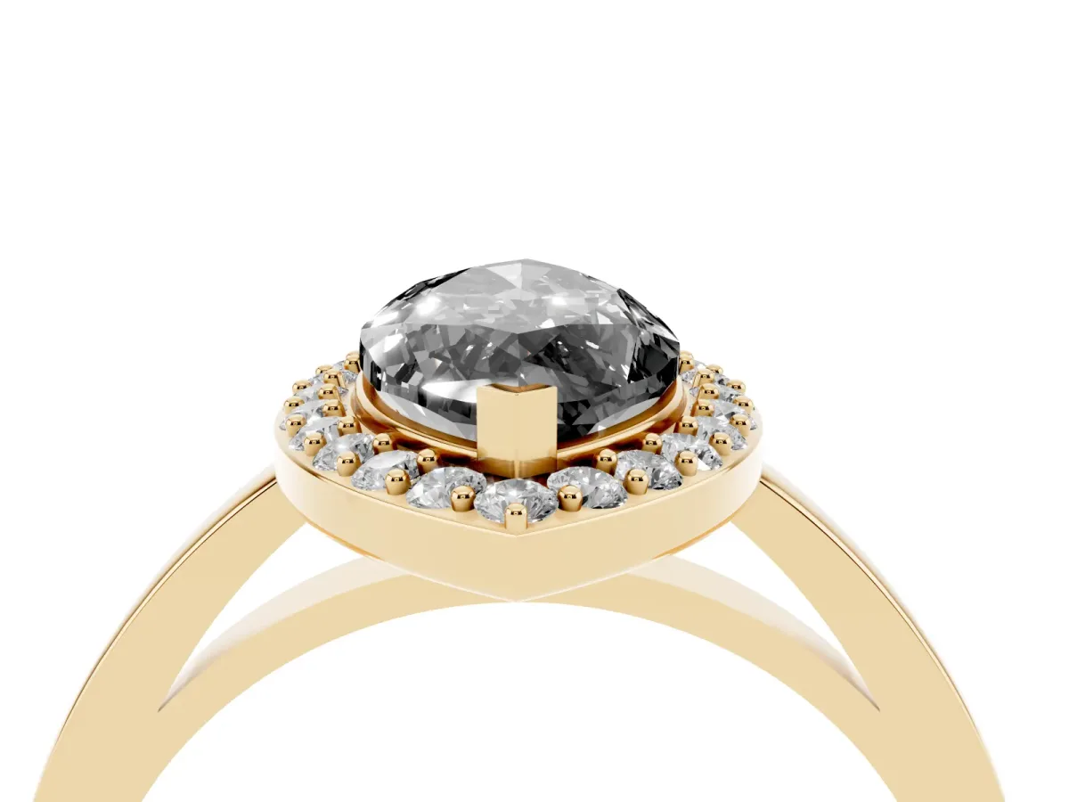 Fancy Black Marquise Cut Halo Diamond Ring with Solitaire Band and Prong Setting Yellow gold
