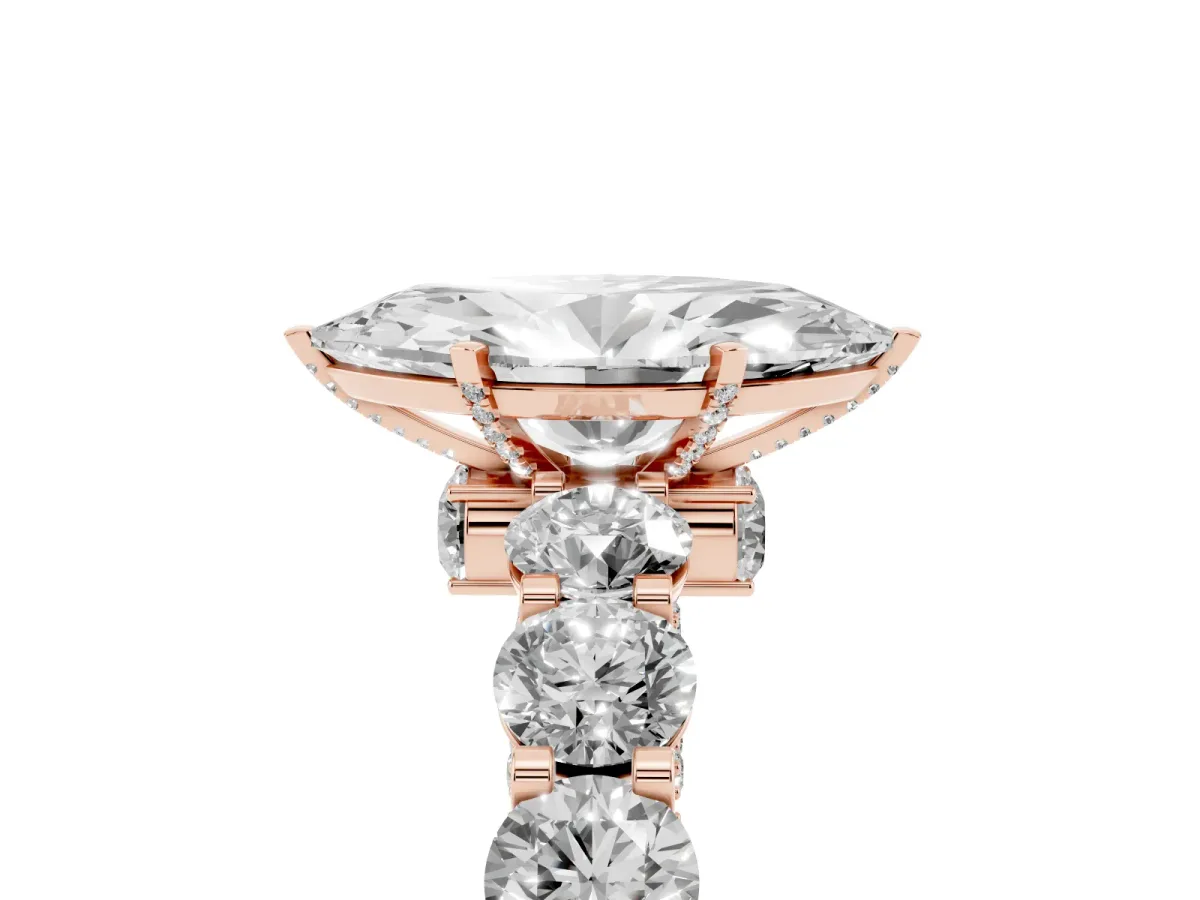 Marquise Cut Diamond Side Stone Engagement Ring with Four-Prong Setting Rose gold
