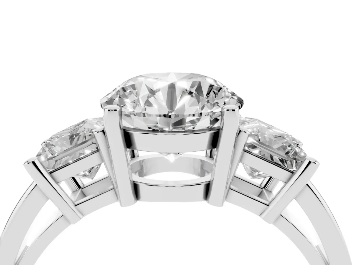 Three-Stone Round Cut Cut Solitaire Ring with Prong Setting Platinum