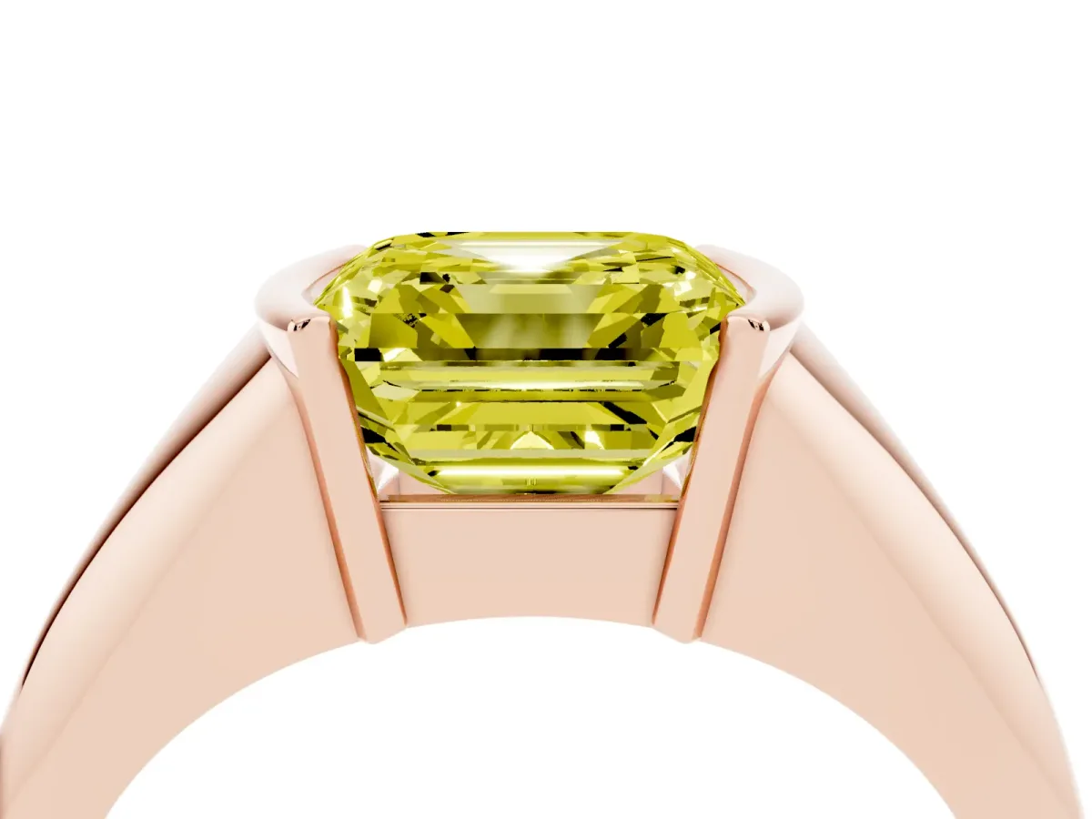 Fancy Yellow Asscher Cut Solitaire Tension Set Diamond Ring Rose gold