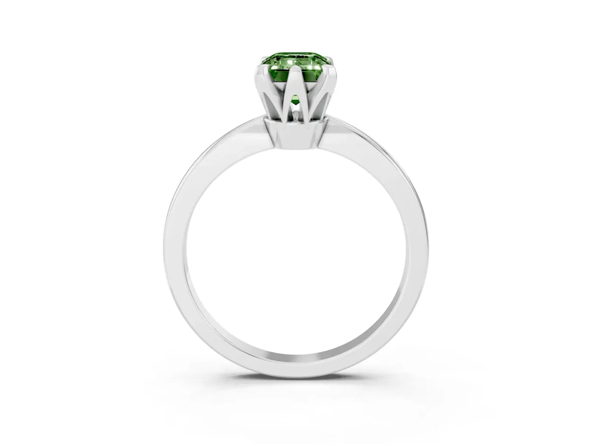 Fancy Green Emerald Cut Solitaire Engagement Ring with Six-Prong Setting and Tapered Band Platinum