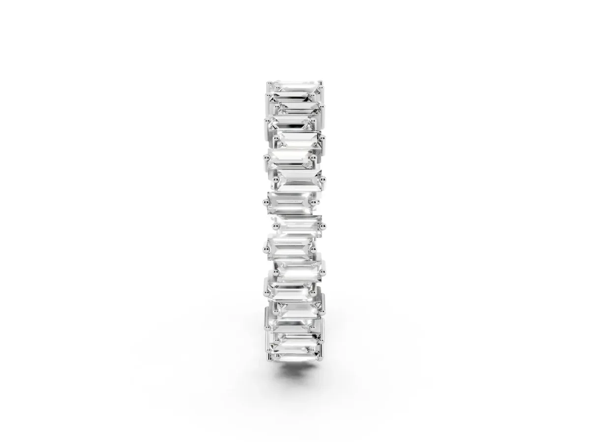 Baguette Diamond Full Eternity Ring with Prong Setting Silver