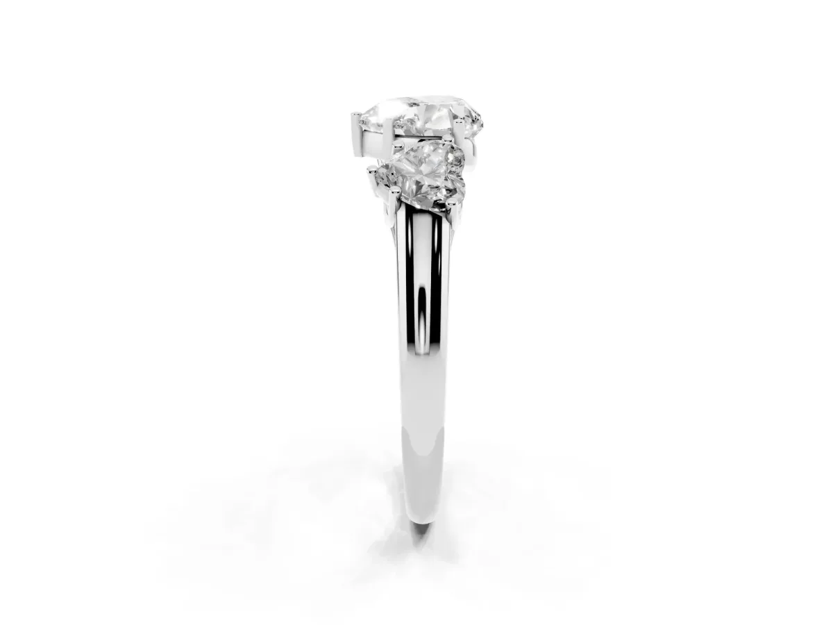 Three-Stone Heart Cut Diamond Engagement Ring with Prong Setting Platinum