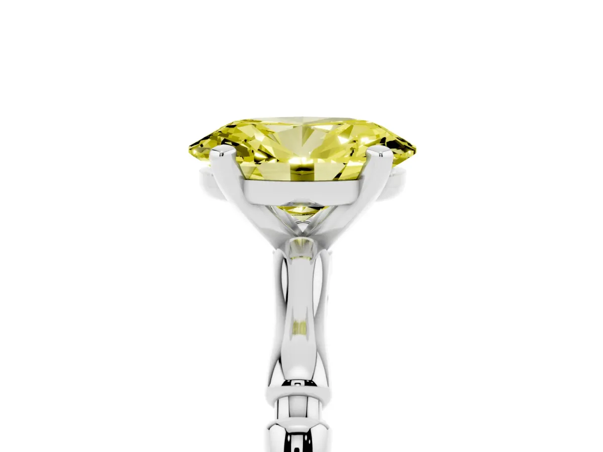 Fancy Yellow Oval Cut Solitaire Diamond Ring with Bamboo Band and Four-Prong Setting Silver