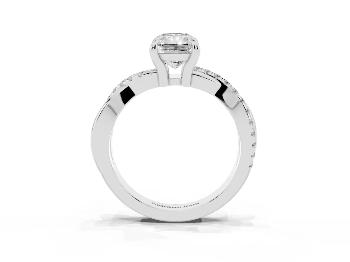 Radiant Cut Cut Diamond Twist Band Solitaire with Prong Setting Platinum